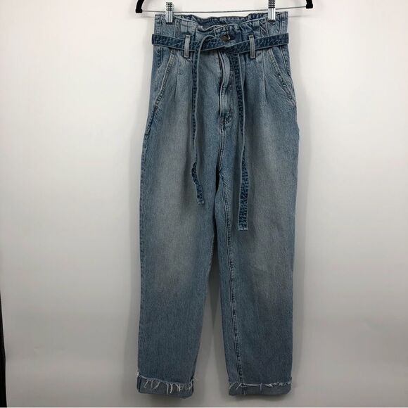 Abercrombie & Fitch Mom Jean High Rise Paper Bag Tie Waist Womens 0R - Picture 1 of 9